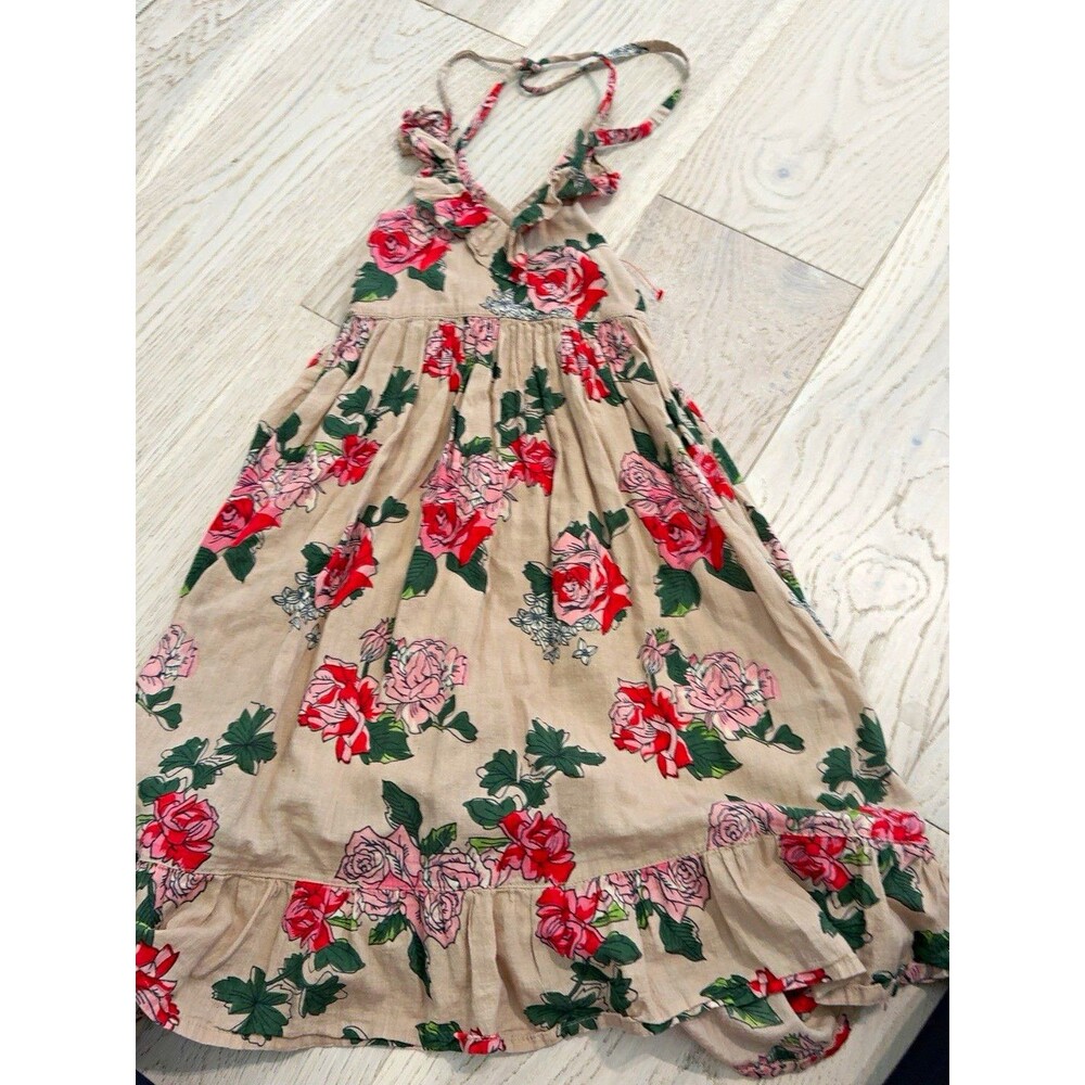 Yo Baby Girls 3T Beige Floral Ruffle Strap Sundress Sleeveless Square Neck